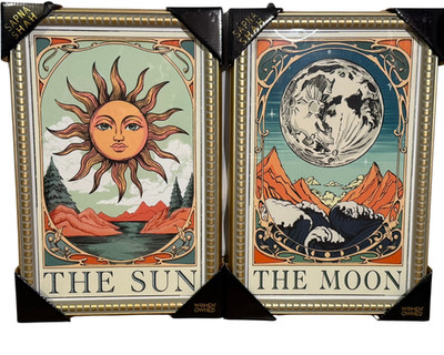 2 Sapna Shah Framed Art Prints 18x12 The Sun & Moon Pair Tarot Celestial New