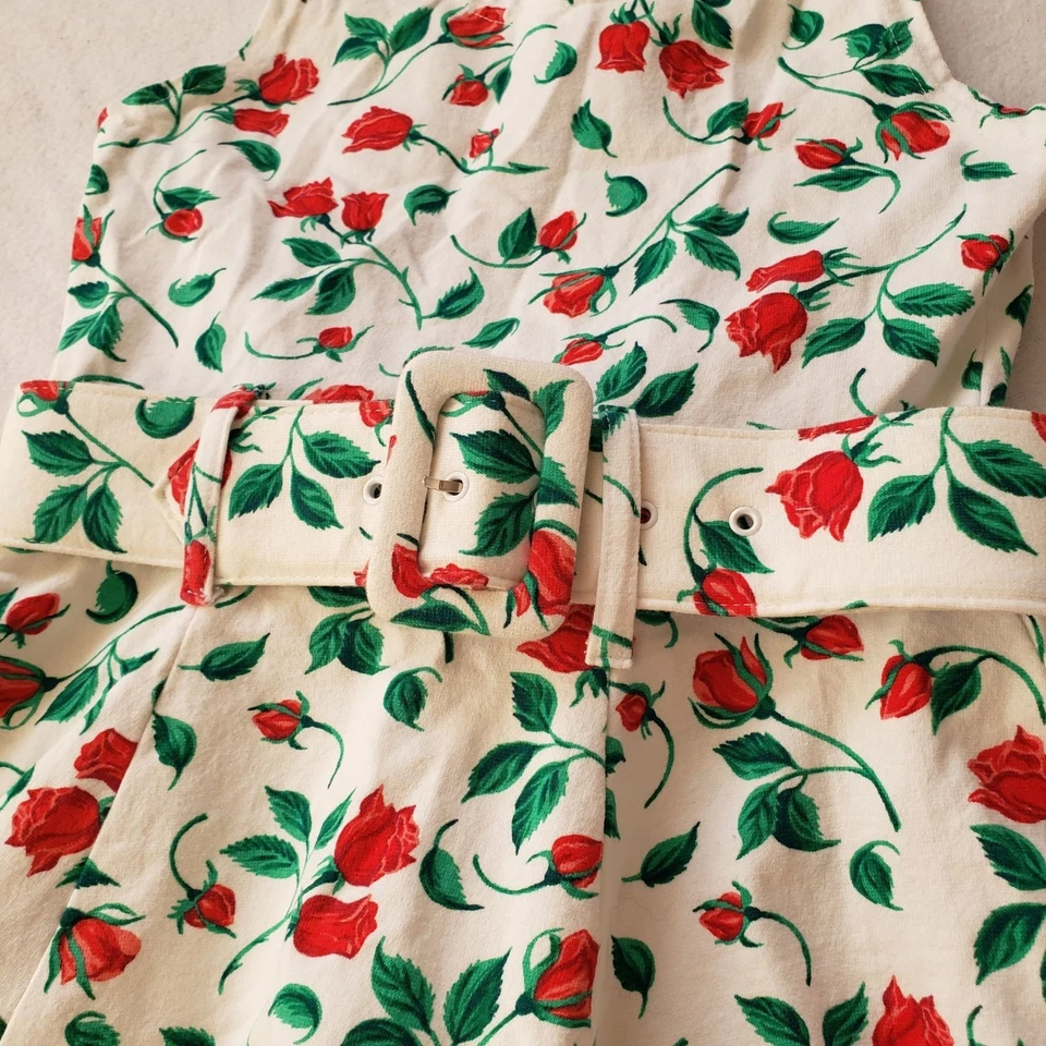 Vestido Limited Too De Colección Años 90 Niñas M Rojo Rosa Estampado con Cinturón Algodón Elástico Foto 4 de 4