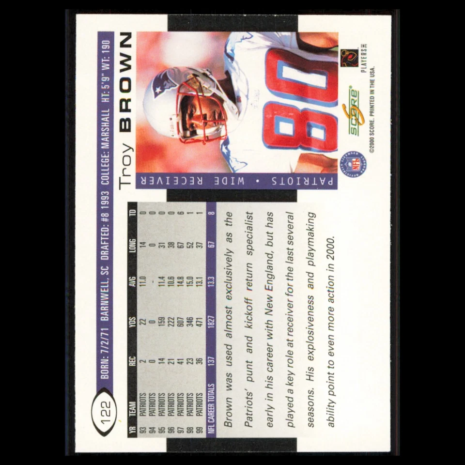 Troy Brown #122 2000 Score New England Patriots Football Card NFL NM - Image 2 of 3