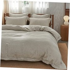 100 Duvet Cover Set with Embroidery Border Washed - 3 Pieces 1 Full Linen