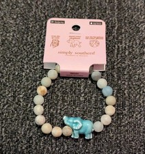 Simply Southern Track Bracelet Elephant Turquoise Color Light Beads Stretch