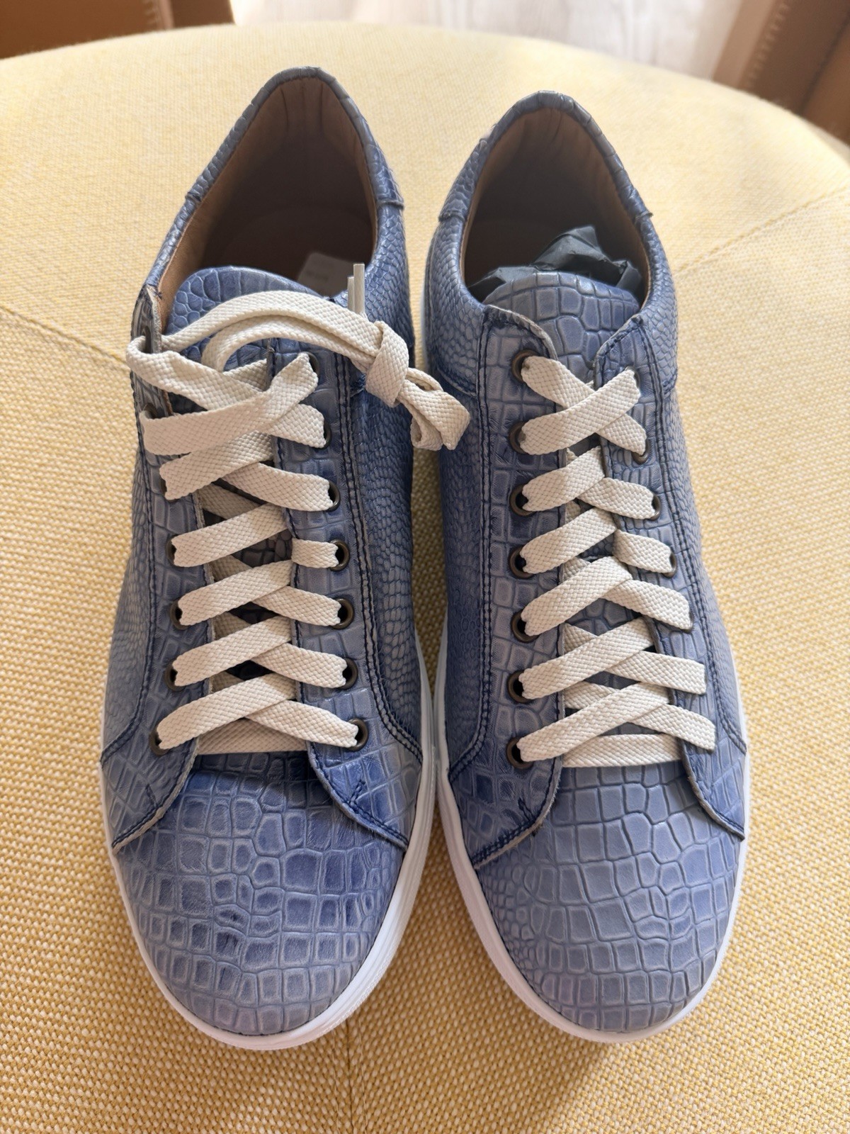 Donald J Pliner Men’s Italian  Blue Leather Alligator Print Sneakers New Sz 11d