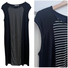 Chicos Travelers Black Front White Stripes Slinky Pullover Dress Size Medium