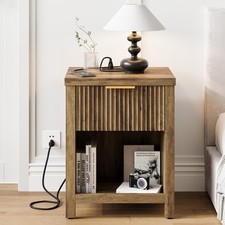 Fluted Nightstands with Charging Station, Brooklyn Night Stand with Drawers, ...