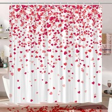 Mother's Day Shower Curtain 72x72 Inch Red Pink Hearts Minimalist 12 Hooks