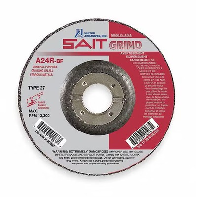 United Abrasives/Sait 20073 Depressed Center Grinding Wheel, Type 27, 5 In Dia,