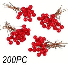 Vibrant 200PC Red Holly Berries For Christmas Wreaths And Arrangements