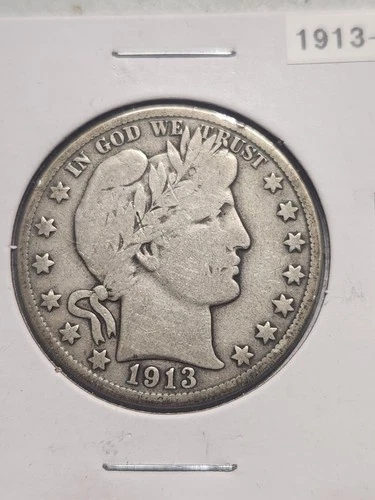 1913-D Barber half dollar VG details