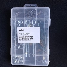 NEW SEALED WILKO 91M PIECE GARDEN FITTINGS & FIXINGS SET. CLIPS NAILS CLAMPS ETC