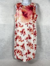 Calvin Klein Dress Women’s 14 White Red Sheath Sleeveless Scuba Floral NWOT