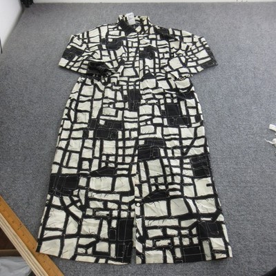 Max Mara Coat Womens 12 Black Silk Geometric Long Single Breasted Overcoat Italy