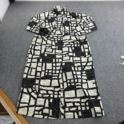 Max Mara Coat Womens 12 Black Silk Geometric Long Single Breasted Overcoat Italy