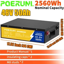 48V 50Ah LiFePO4 Lithium Battery Built-in BMS 2560Wh For Golf Cart Marine Solar