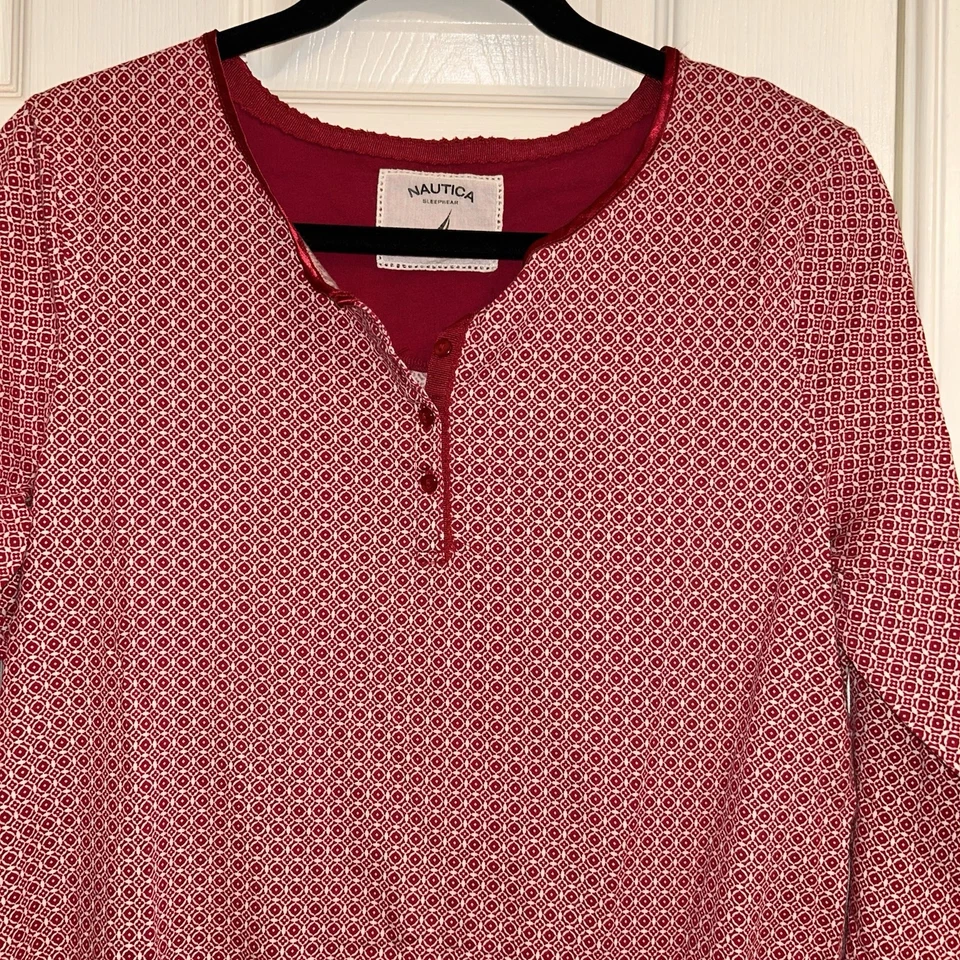 Camisón camisón para mujer Nautica, estampado rojo blanco, algodón grande Foto 4 de 4