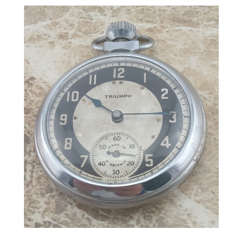 Vintage Chrome Ingersoll / Smiths Triumph Black &White Dial Pocket Watch 1958