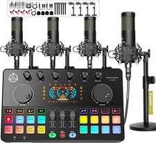 Podcast Equipment Bundle with Audio Interface and Four Dynamic Microphones for