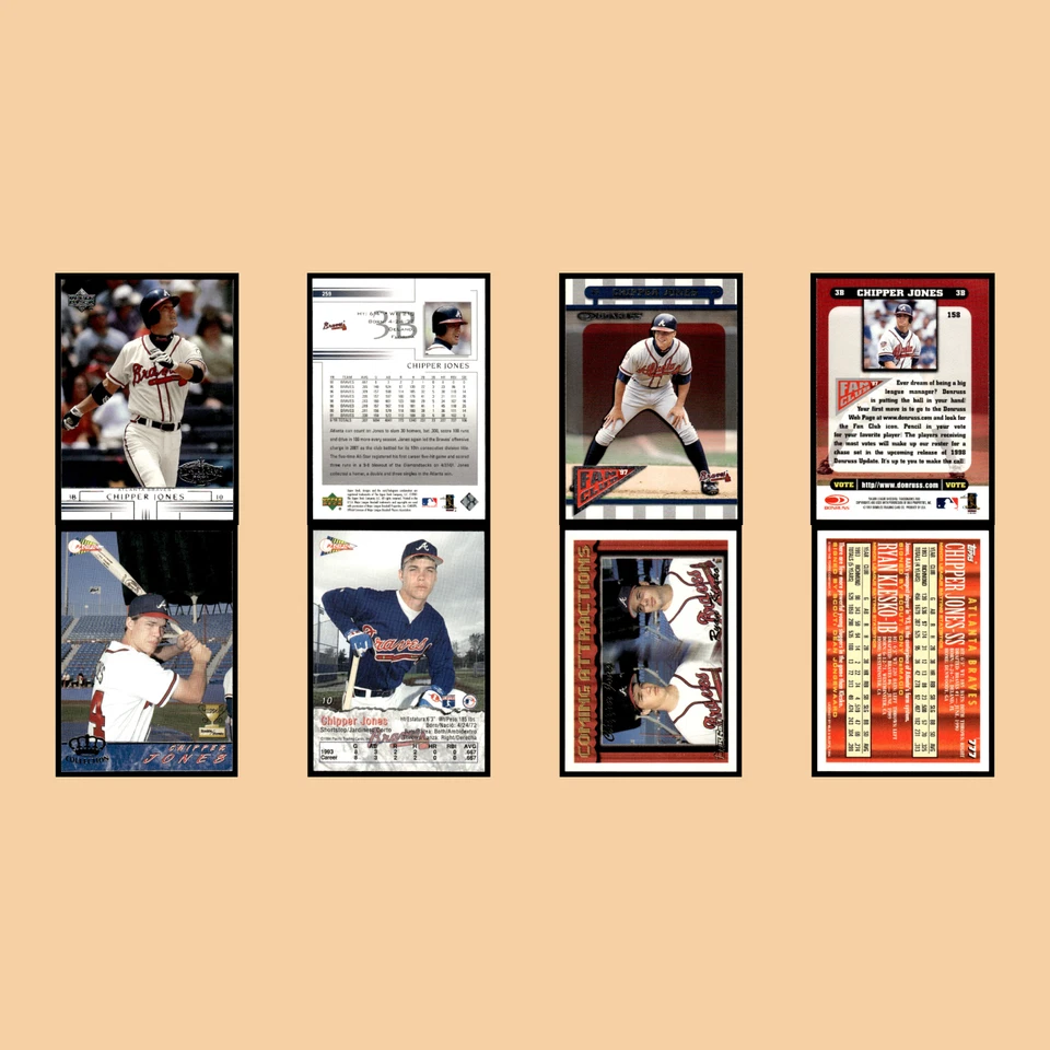 Lote de 25 tarjetas de béisbol Chipper Jones 2001 Fleer genuino Atlanta Braves conjunto MLB casi nuevo Foto 4 de 4
