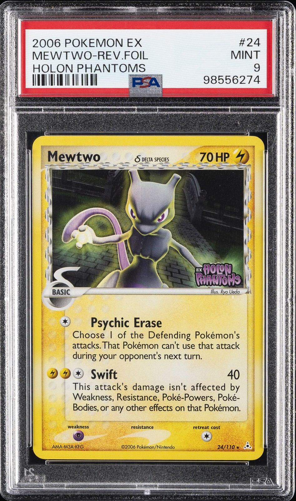 2006 POKEMON EX HOLON PHANTOMS #24 MEWTWO-REVERSE FOIL PSA 9
