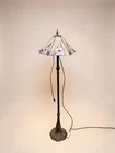 Vintage Tiffany Style Stained Glass Floor Lamp Floral Shade Bronze Tone Base 5'