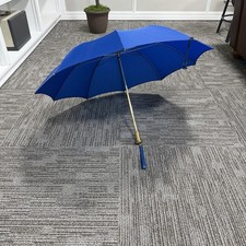 VTG KNIRPS Umbrella Blue With Blue Pebble Leather Case Gold Tone Expanded Handle