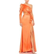 Mac Duggal 49570 Orange Evening Gown Satin One Shoulder Cut Out Dress Size 10