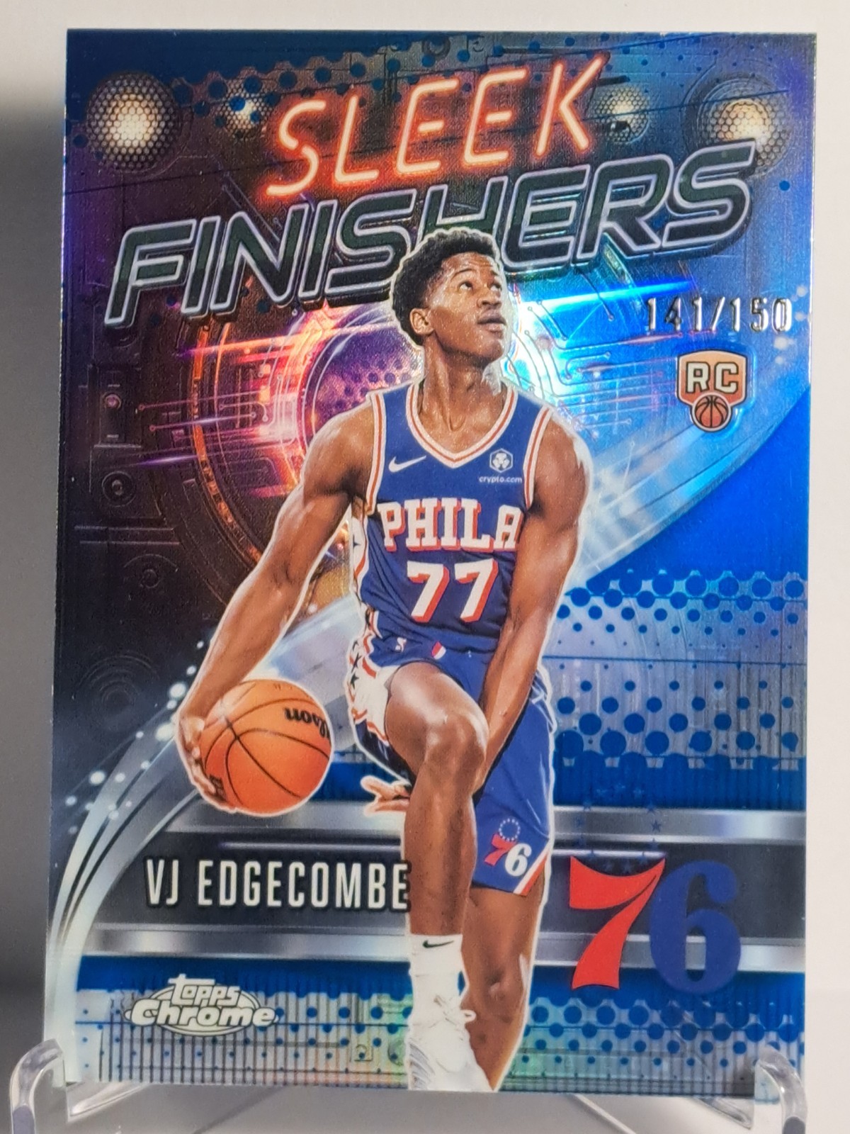2025 Topps Chrome VJ Edgecombe Sleek Finishers Blue Refractor #/150 RC 76ers SSP
