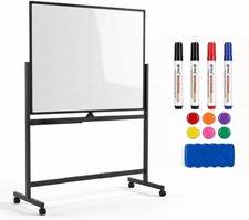 Double-Sided Rotating Magnetic Dry Erase Whiteboard on Wheels with Stand