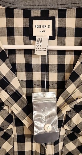 Camisa a Cuadros Negra Forever 21 Para Mujer Nueva con Etiquetas Talla Mediana Manga Larga Ligera - Imagen 5 de 9