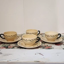 Metlox Poppytrail California Provincial Cups & Saucers Set of 4 Vtg Hand Painted