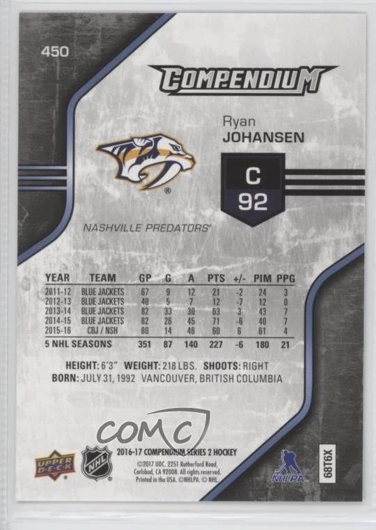 2016-17 Upper Deck Compendium Blue Ryan Johansen #450 - Image 2 of 2