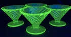 Vintage Federal Uranium Green Glass Dessert Sherbet Cups Diana Swirl Set Of 4