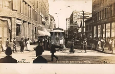 The Busy Corner Centre St. Brockton, MA 1906  RPPC Photo Postcard Copy