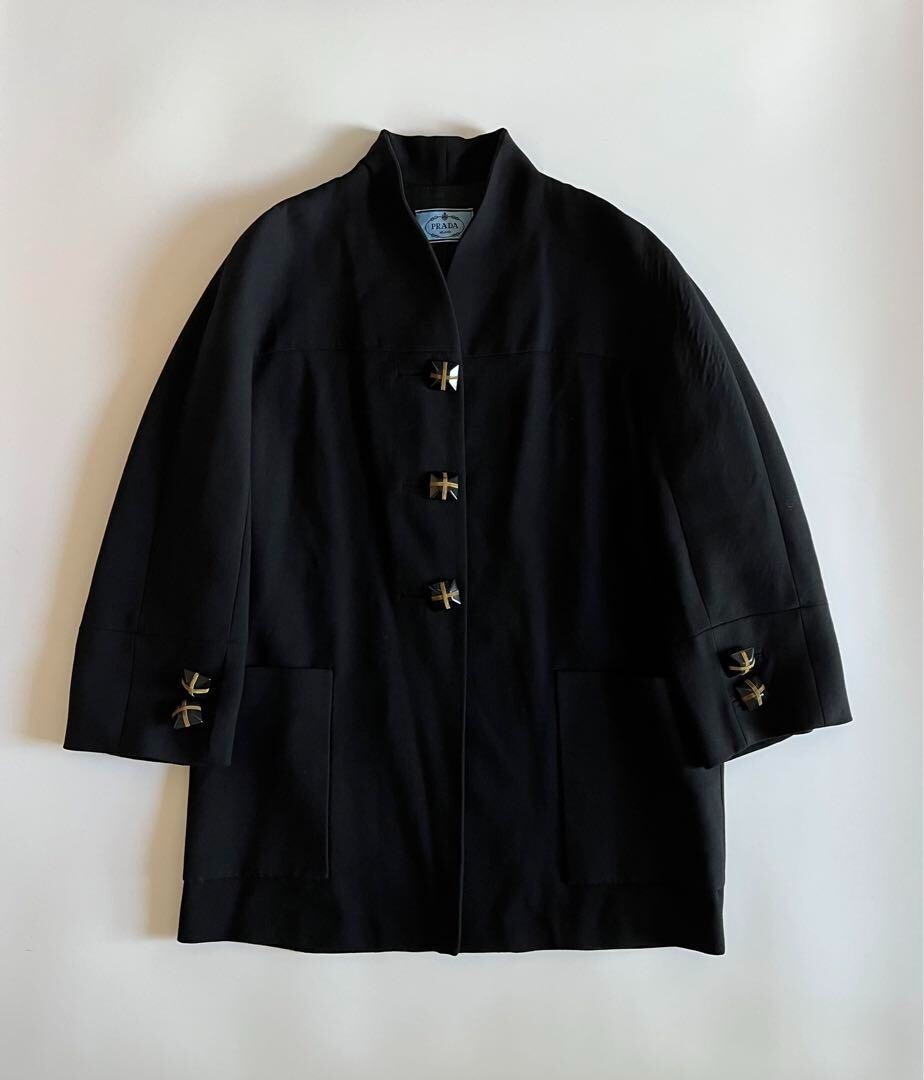 Women's Black Wool Jacket with Raglan Sleeves, PRADA FW1989 Women's Black Wool Jacket with Raglan Sleeves, PRADA FW1989