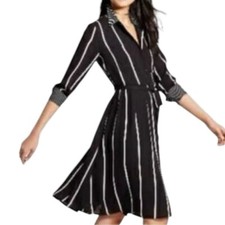 Who What Wear Black & White Striped Button Down Shirt Dress -- 4X