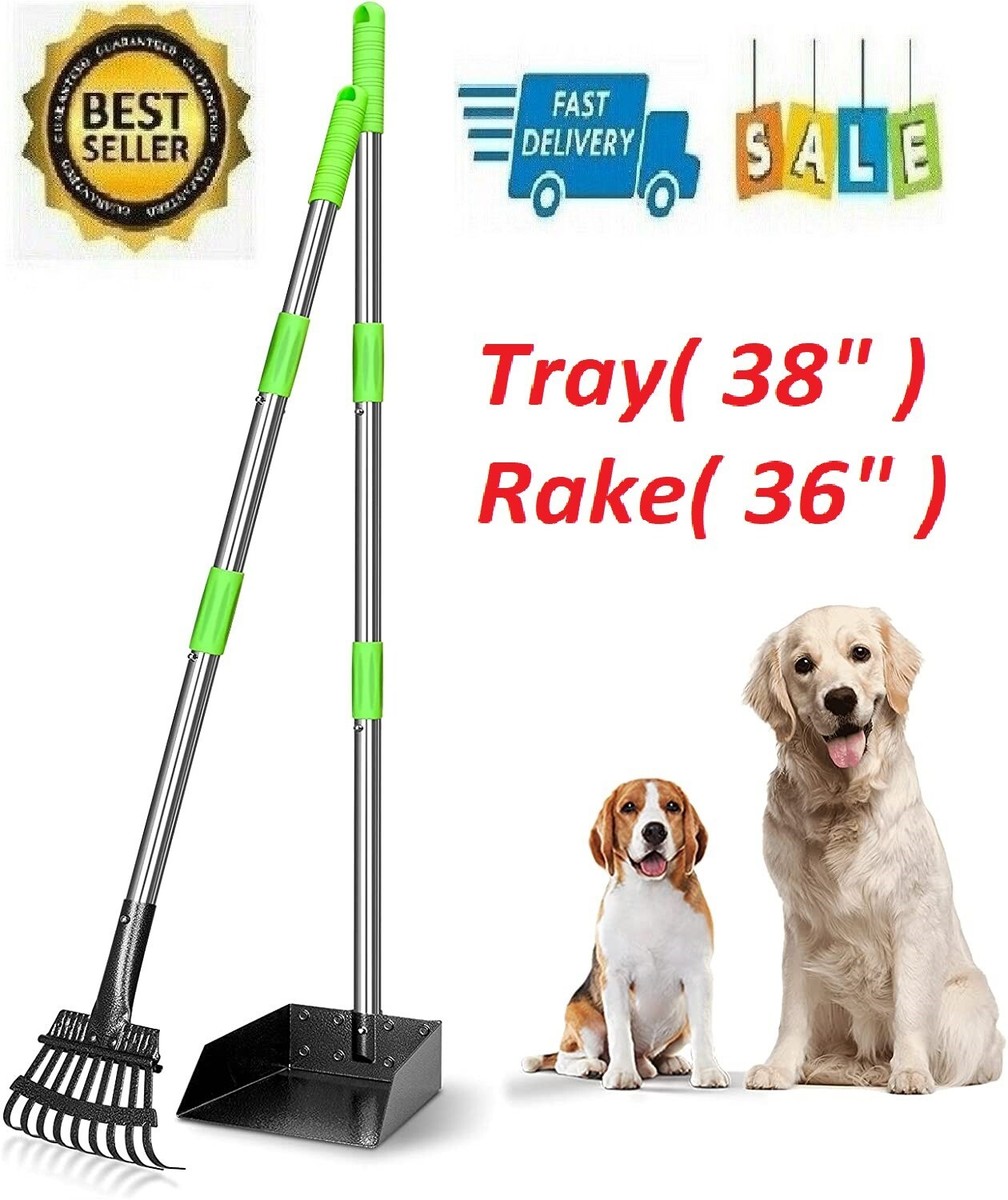 Pooper Scooper For Large Dogs Adjustable Long Handle Metal Tray