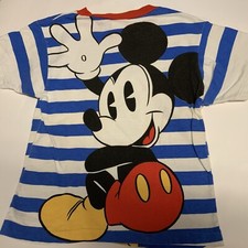 Disney 90  sMickey And Co Striped T-Shirt Mickey Mouse double sidedL7 Boys VTG