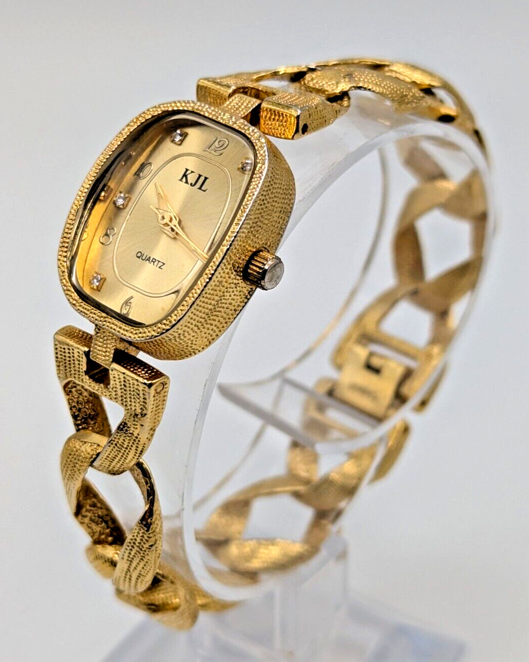 Kenneth Jay Lane Ladies Watch Gold Tone Textured Chain Band