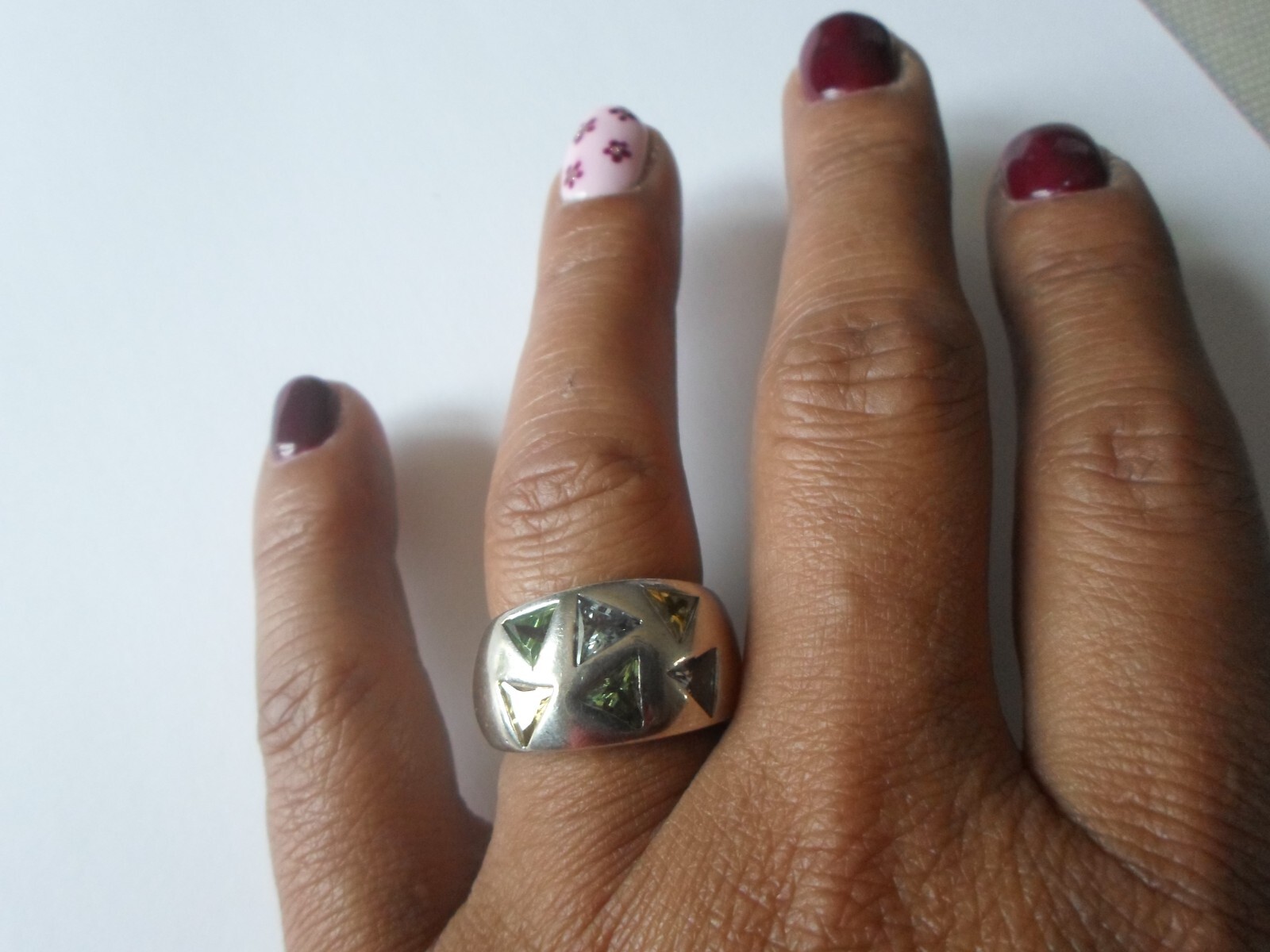 Solid Silver Ring, Dome, Multi-Stone Triangles, T… - image 5