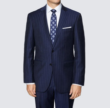 2022 JOS A BANK SIGNATURE GOLD Mens Navy Blue Striped Full Suit 40L Wool