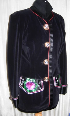 Blazer schwarz Knöpfe Damenblazer Karneval Fasching Jacke Sakko Gr. 38-40 Samt - Bild 1 von 4