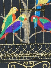 Tri-Chem Picture For Many Uses Already Painted for Framing Jeweled Parrots Gold