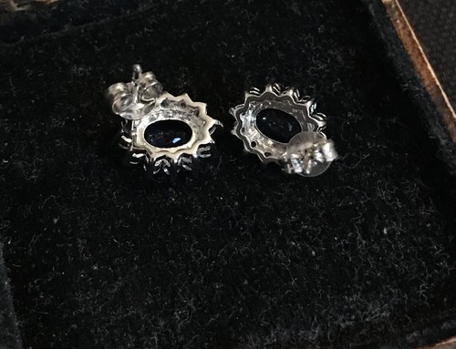 Vintage Style Sapphire And White Gemstones Earrings 18K White Gold Plated - Picture 2 of 3