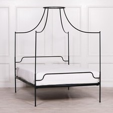 Black Iron and Acacia Wood 5ft King Size Poster Bed
