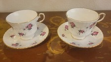 Princess House Hammersley Fine Bone China Pink Roses Two Tea Cups Saucers RARE 