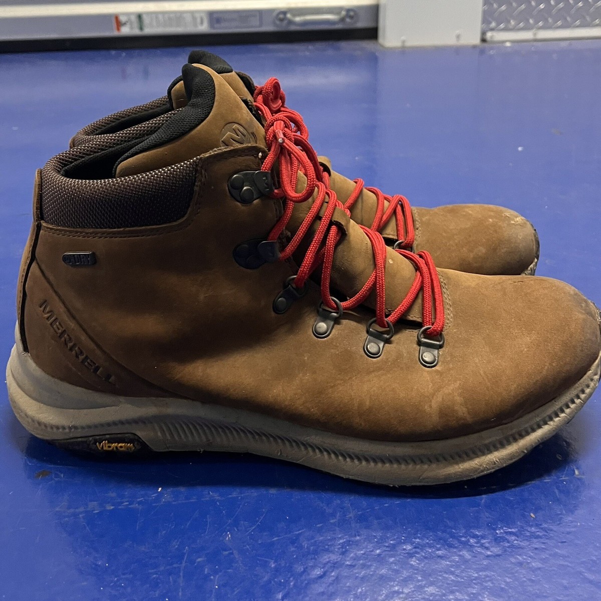 Merrell Ontario WATERPROOF Dark Earth Brown Leather Boot 13 J84903 Hiking  Vibram