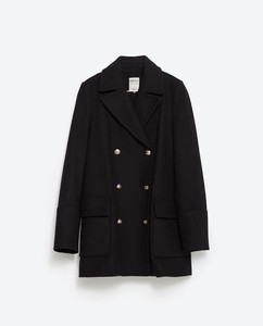 zara double breasted coat black