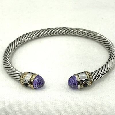 Vintage T*J  High End  Renaissance Revival Amethyst & Black CZ  Cuff Bracelet