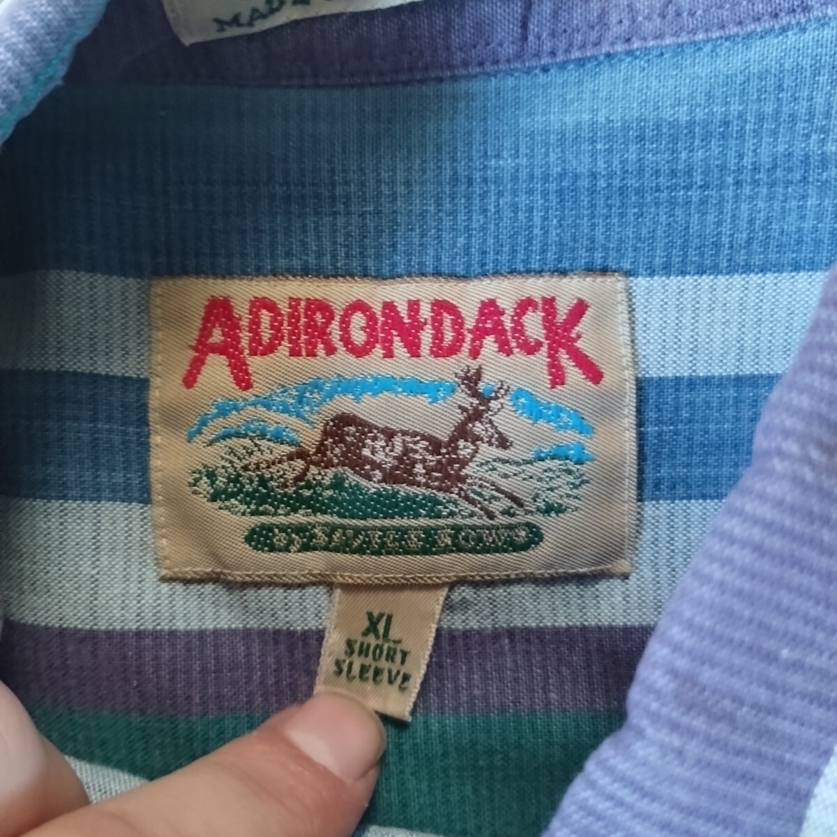 Camicia Adirondack XL vintage uomo manica corta Saville fila blu viola righe