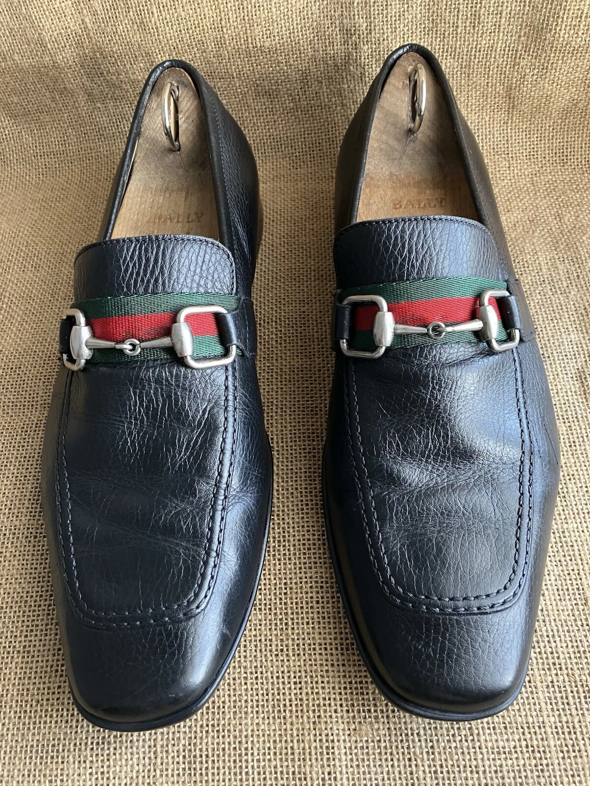 Mocassins Gucci homme cuir noir Horsebit Web taille US 9    EU 42 E / 190004