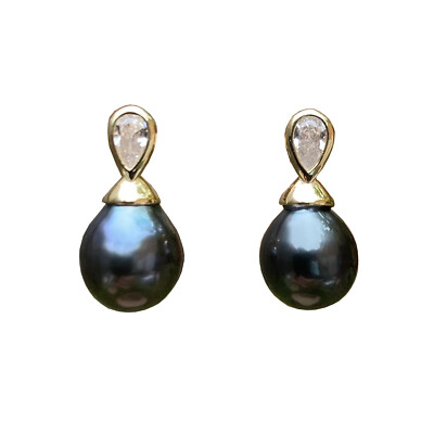 High luster Black Tahitian Pearl sterling Silver S925 Gold Earring stud TH185